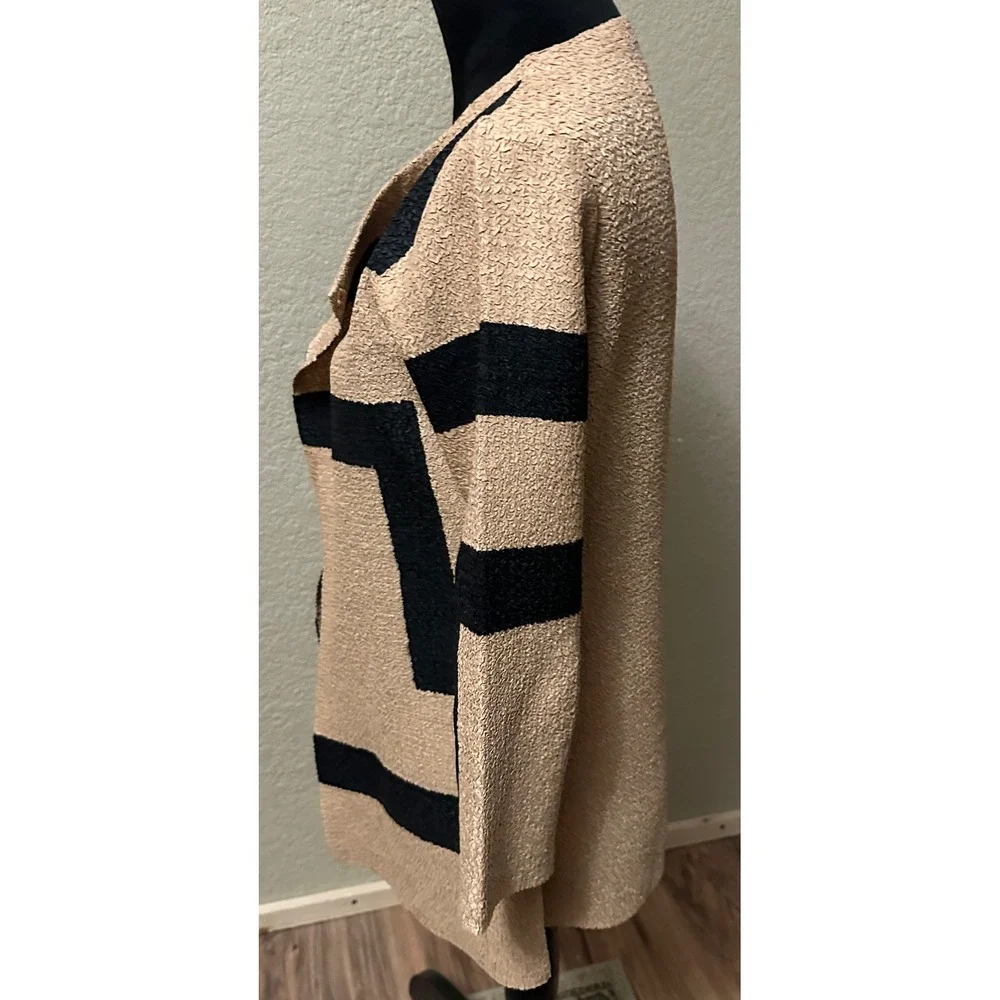 Berek Women Tan‎ Black Geometric Textured Open Front Cardigan Jacket PXS